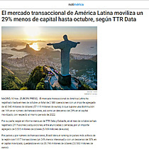 El mercado transaccional de Amrica Latina moviliza un 29% menos de capital hasta octubre, segn TTR Data